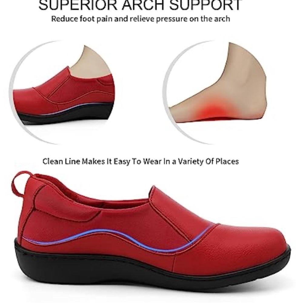 HUENEPH Women’s Comfort
Leather Loafers Casual Slip On Red Walk Shoes Size 6.5 - Picture 5 of 5
